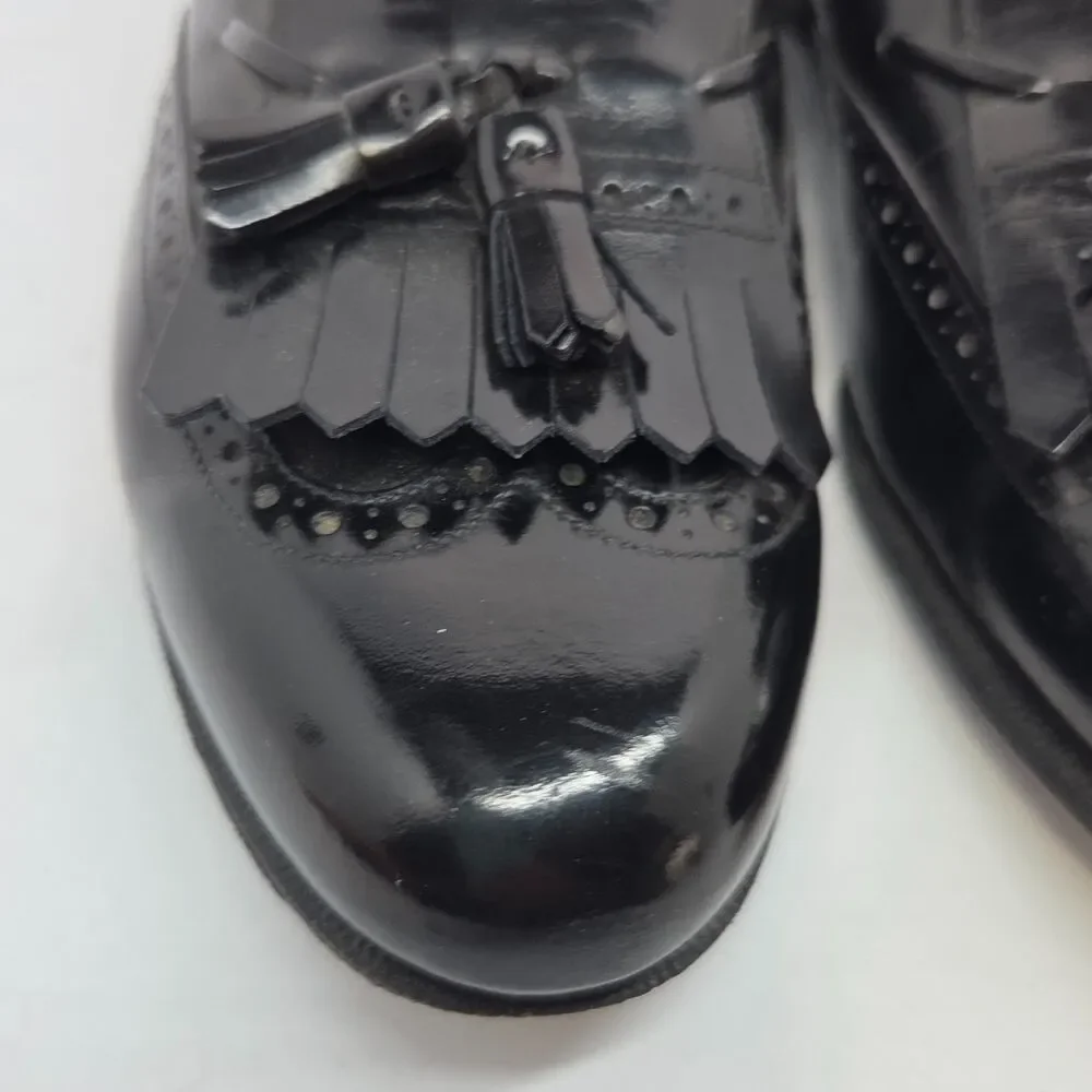 Salvatore Ferragamo Mens Black Leather Kilted Tassel Loafers Size US 7.5 D